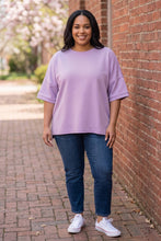 Load image into Gallery viewer, Casually Going Places Scuba Round Neck Top With Side Slits in Lavender