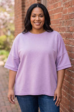 Load image into Gallery viewer, Casually Going Places Scuba Round Neck Top With Side Slits in Lavender