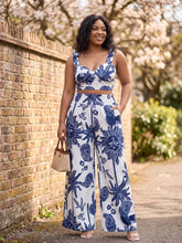 Load image into Gallery viewer, Mediterranean Muse Floral Print Crop Top and Wide Leg Pants Set (multiple color options)
