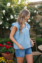 Load image into Gallery viewer, Flutter Into Spring Light Blue Ruffle Top