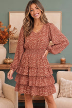 Load image into Gallery viewer, Rust Speckled Ruffle Tiered Mini Dress