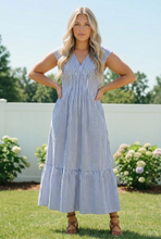 Load image into Gallery viewer, Sunny Days Striped Midi Dress in Blue