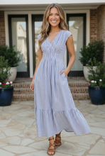 Load image into Gallery viewer, Sunny Days Striped Midi Dress in Blue