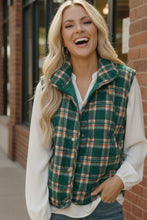 Load image into Gallery viewer, Put Together Evergreen Plaid Quilted Puffer Vest