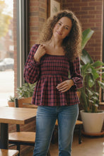Load image into Gallery viewer, Sweetheart Smocked Cranberry Plaid Top