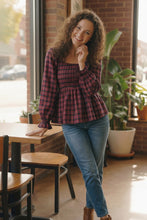 Load image into Gallery viewer, Sweetheart Smocked Cranberry Plaid Top