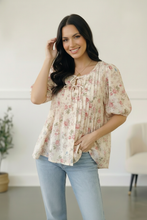 Load image into Gallery viewer, With a Rosy Glow Cream Pleated Top