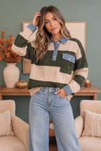 Load image into Gallery viewer, Olive Grove Striped Denim Collar Sweater