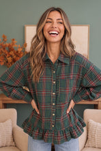 Load image into Gallery viewer, Ruffle the Rules Plaid Flannel Top in Green
