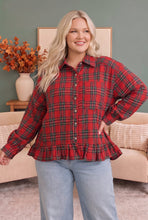 Load image into Gallery viewer, Ruffle the Rules Plaid Flannel Top in Red