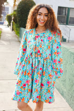 Load image into Gallery viewer, Feeling Femme Ribbon Bow Tie Babydoll Dress in Aqua Floral
