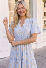 Load image into Gallery viewer, Flutter Into Late Summer Sweet Striped Floral Midi