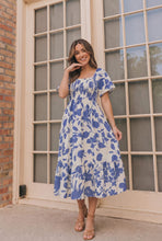 Load image into Gallery viewer, Blue Blooms & Sunshine Midi Dress