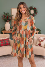 Load image into Gallery viewer, Patchwork Charm Long Sleeve Babydoll Dress