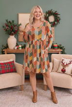 Load image into Gallery viewer, Patchwork Charm Long Sleeve Babydoll Dress