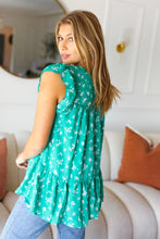 Load image into Gallery viewer, Mint Floral Yoke Flutter Sleeve Keyhole Back Top