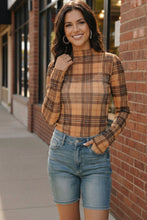 Load image into Gallery viewer, Chai Latte Plaid Mesh Mock Neck
