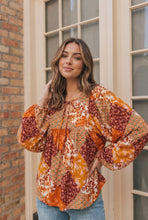 Load image into Gallery viewer, Autumn Patchwork Boho Blouse in Rust
