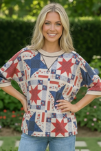 Load image into Gallery viewer, Stars and Patches Quilted Print Top