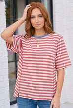 Load image into Gallery viewer, Retro Stripe Oversized Tee with Contrast Ribbed Neck