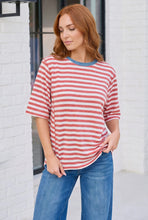 Load image into Gallery viewer, Retro Stripe Oversized Tee with Contrast Ribbed Neck