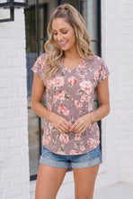 Load image into Gallery viewer, Blooming Beauty Floral V-Neck Tee in Dark Mauve
