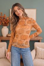 Load image into Gallery viewer, Pumpkin Patch Mesh Mock Neck Top