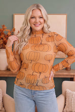 Load image into Gallery viewer, Pumpkin Patch Mesh Mock Neck Top