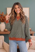 Load image into Gallery viewer, Striped & Cozy Olive Green Pullover Sweater
