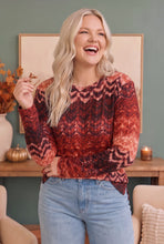 Load image into Gallery viewer, Zigzag Into Fall Burgundy Long Sleeve Top