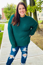 Load image into Gallery viewer, Classy Chic Mock Neck Chest Pocket Knit Sweater in Hunter Green