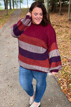 Load image into Gallery viewer, Take All Of Me Burgundy & Navy Stripe Oversized Sweater