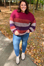 Load image into Gallery viewer, Take All Of Me Burgundy & Navy Stripe Oversized Sweater