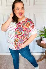 Load image into Gallery viewer, Always Fun Ivory & Fuchsia Stripe and Crochet Print Top