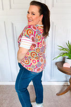 Load image into Gallery viewer, Always Fun Ivory & Fuchsia Stripe and Crochet Print Top