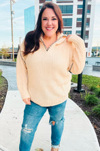 Load image into Gallery viewer, The Perfect Day Oatmeal Notched Neck Contrast Stitch Knit Hoodie