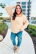 Load image into Gallery viewer, The Perfect Day Oatmeal Notched Neck Contrast Stitch Knit Hoodie