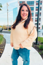 Load image into Gallery viewer, The Perfect Day Oatmeal Notched Neck Contrast Stitch Knit Hoodie