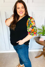 Load image into Gallery viewer, Eyes On You Black Floral Puff Sleeve V Neck Top
