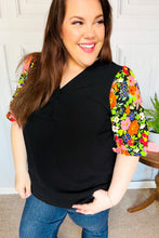 Load image into Gallery viewer, Eyes On You Black Floral Puff Sleeve V Neck Top