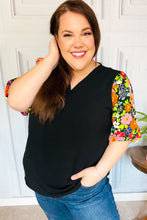 Load image into Gallery viewer, Eyes On You Black Floral Puff Sleeve V Neck Top