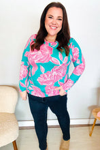 Load image into Gallery viewer, Find Love Aqua/Pink Fitted Floral Print Buttery Soft Knit Top