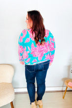 Load image into Gallery viewer, Find Love Aqua/Pink Fitted Floral Print Buttery Soft Knit Top