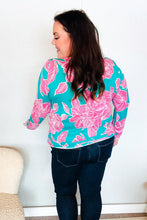 Load image into Gallery viewer, Find Love Aqua/Pink Fitted Floral Print Buttery Soft Knit Top