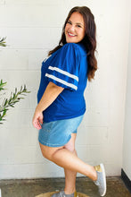 Load image into Gallery viewer, Stand Out "TOUCHDOWN" Sequin Bubble Sleeve Game Day Top in Blue