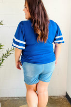 Load image into Gallery viewer, Stand Out "TOUCHDOWN" Sequin Bubble Sleeve Game Day Top in Blue