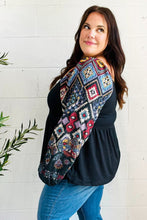 Load image into Gallery viewer, Charming Black Square Neck Border Print Bubble Sleeve Top