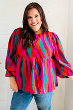 Load image into Gallery viewer, Rust & Berry Abstract Print Babydoll Air Flow Woven Top