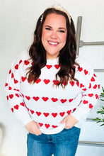 Load image into Gallery viewer, Be Mine White Jacquard Heart Stripe Pullover Sweater