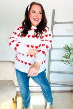 Load image into Gallery viewer, Be Mine White Jacquard Heart Stripe Pullover Sweater